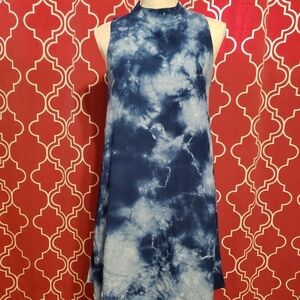 Peach Love California Dress Tie Dye Blue Shirt Dress Small Sleeveless Rayon